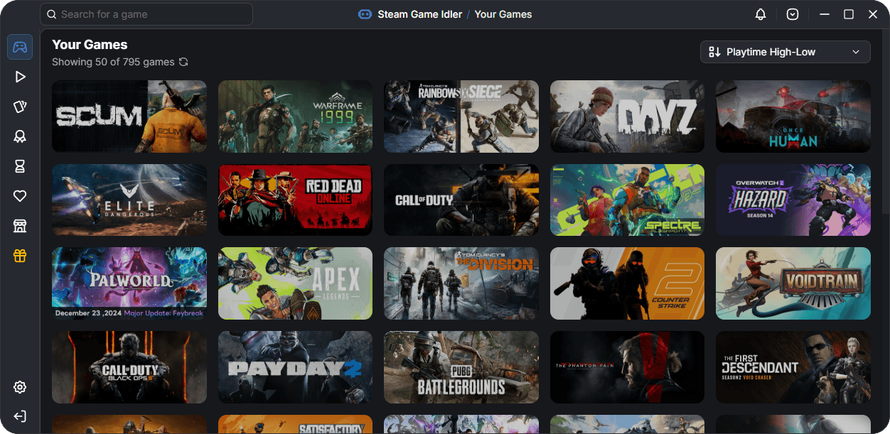 Steam Game Idler Dashboard Screenshot